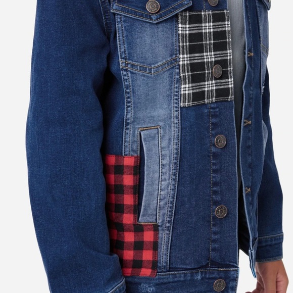 Justice Girl's Medium Wash Long Sleeve Button Up Patchwork Denim Jacket - NWT - Picture 4 of 11